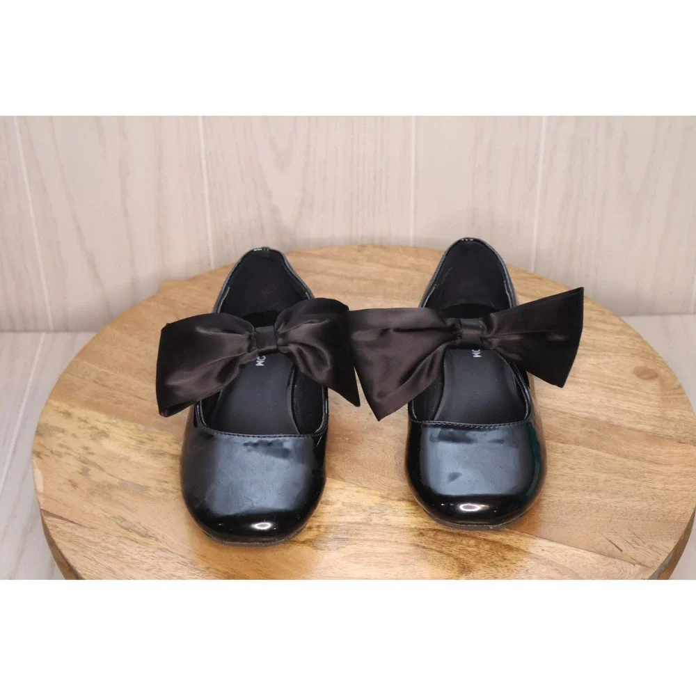 Nordstrom Kids Posey Bow Black Patent Mary Jane Flats  Size 3 Big Kid